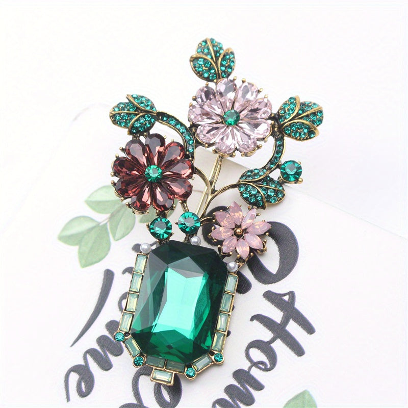 Floral Rhinestone Enamel Brooch for Dresses and Coats Stylish Fashion Accessory