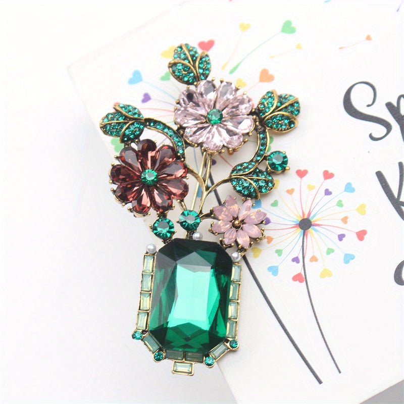 Floral Rhinestone Enamel Brooch for Dresses and Coats Stylish Fashion Accessory