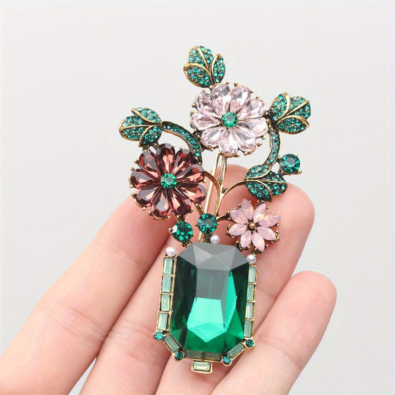 Floral Rhinestone Enamel Brooch for Dresses and Coats Stylish Fashion Accessory