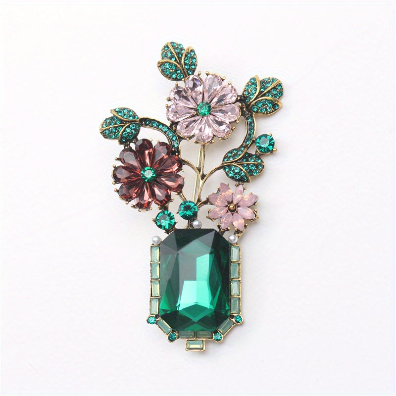 Floral Rhinestone Enamel Brooch for Dresses and Coats Stylish Fashion Accessory