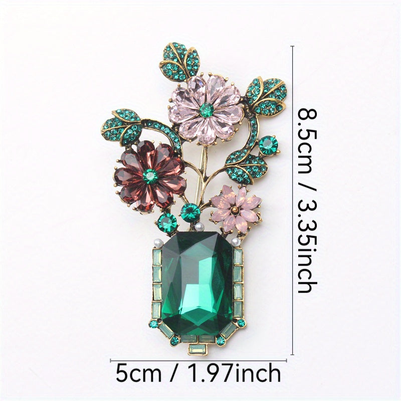 Floral Rhinestone Enamel Brooch for Dresses and Coats Stylish Fashion Accessory