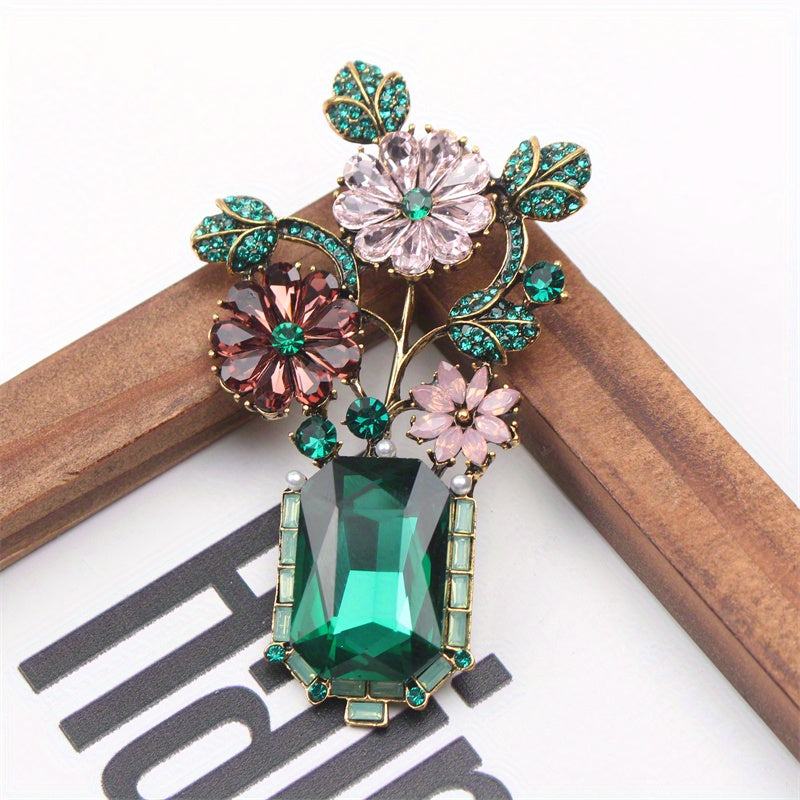 Floral Rhinestone Enamel Brooch for Dresses and Coats Stylish Fashion Accessory