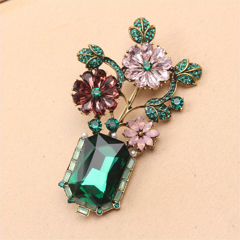 Floral Rhinestone Enamel Brooch for Dresses and Coats Stylish Fashion Accessory