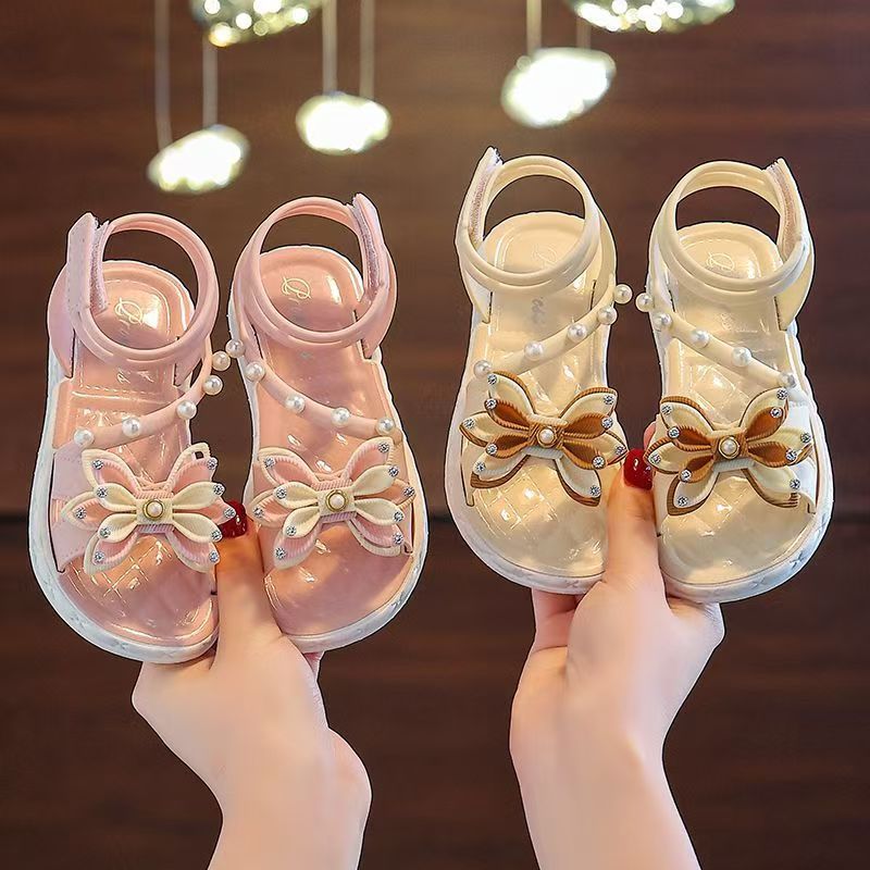 Toddler Girls Summer Princess Sandals with Soft Sole Flower Pearl Details Adjustable Strap