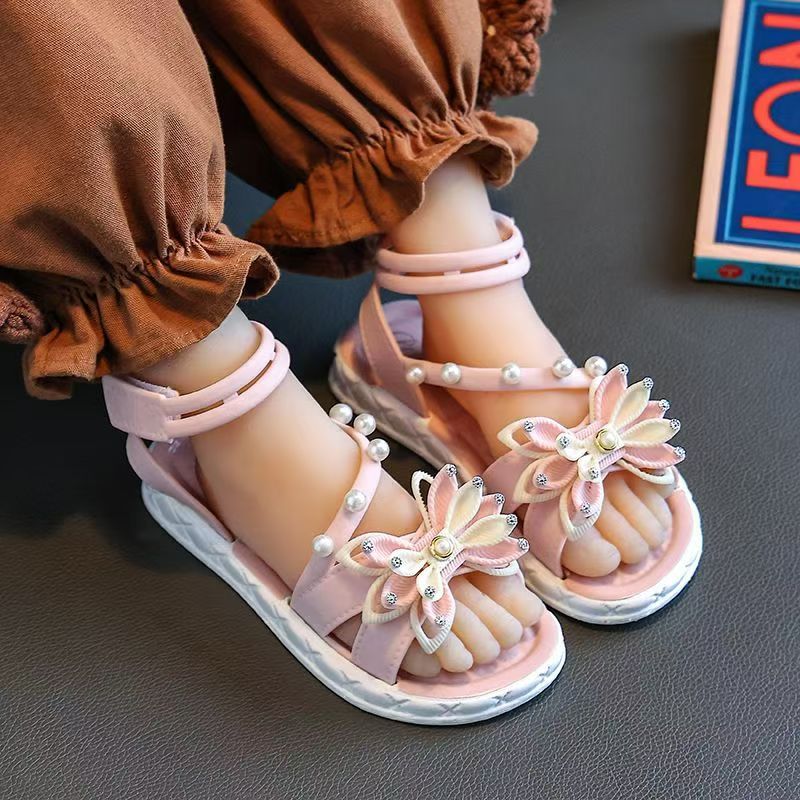 Toddler Girls Summer Princess Sandals with Soft Sole Flower Pearl Details Adjustable Strap