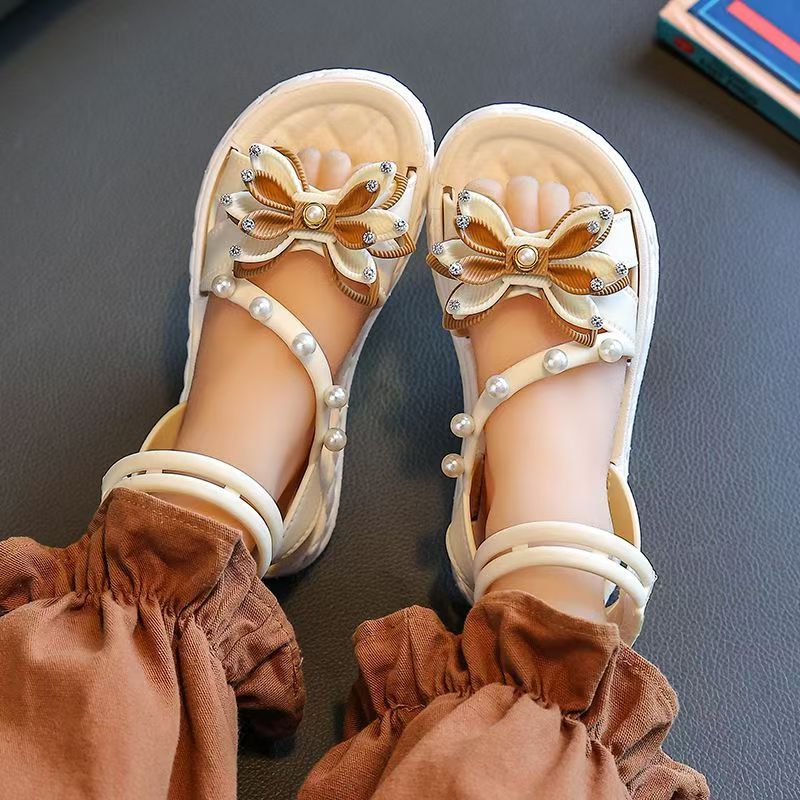 Toddler Girls Summer Princess Sandals with Soft Sole Flower Pearl Details Adjustable Strap