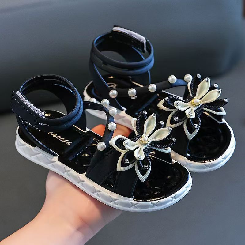 Toddler Girls Summer Princess Sandals with Soft Sole Flower Pearl Details Adjustable Strap