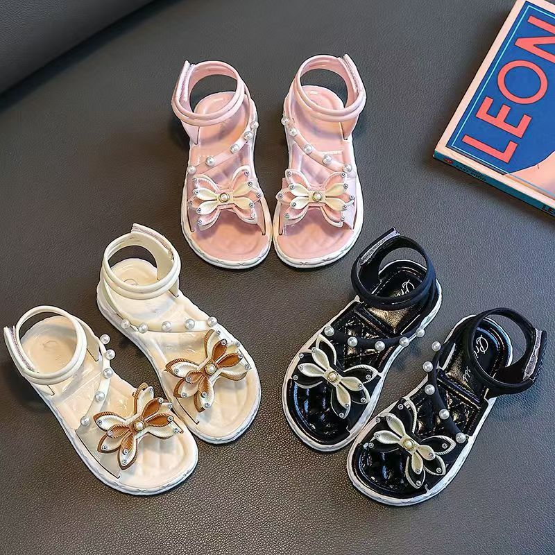 Toddler Girls Summer Princess Sandals with Soft Sole Flower Pearl Details Adjustable Strap