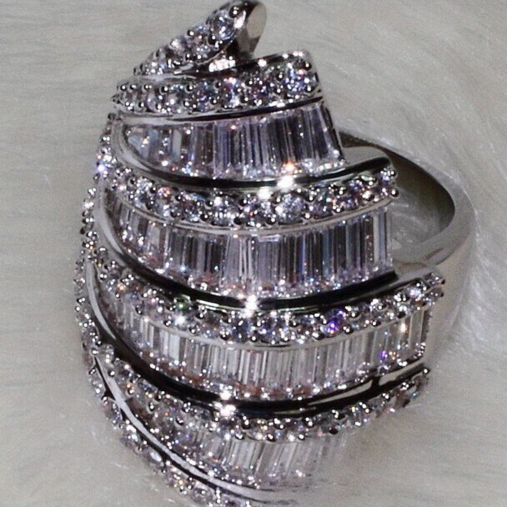 Elegant Wide Ring with Geometric Design and White Cubic Zirconia for Weddings and Engagements