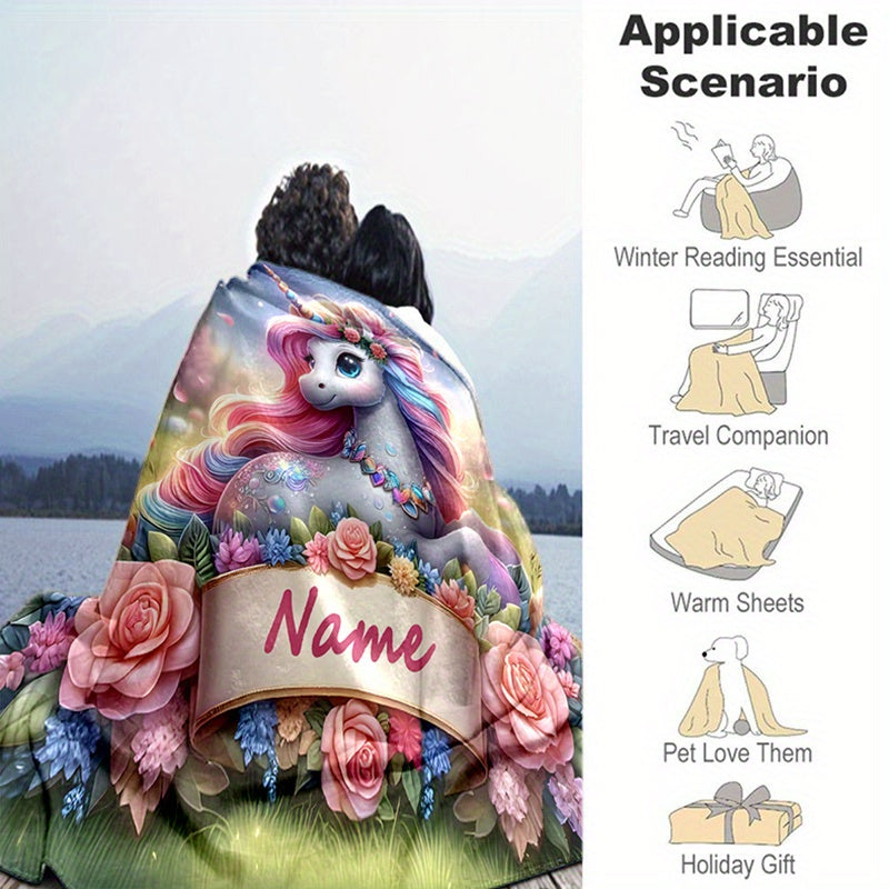 Personalized Unicorn Blanket Soft Flannel Throw for Kids and Adults Cozy Bedspread