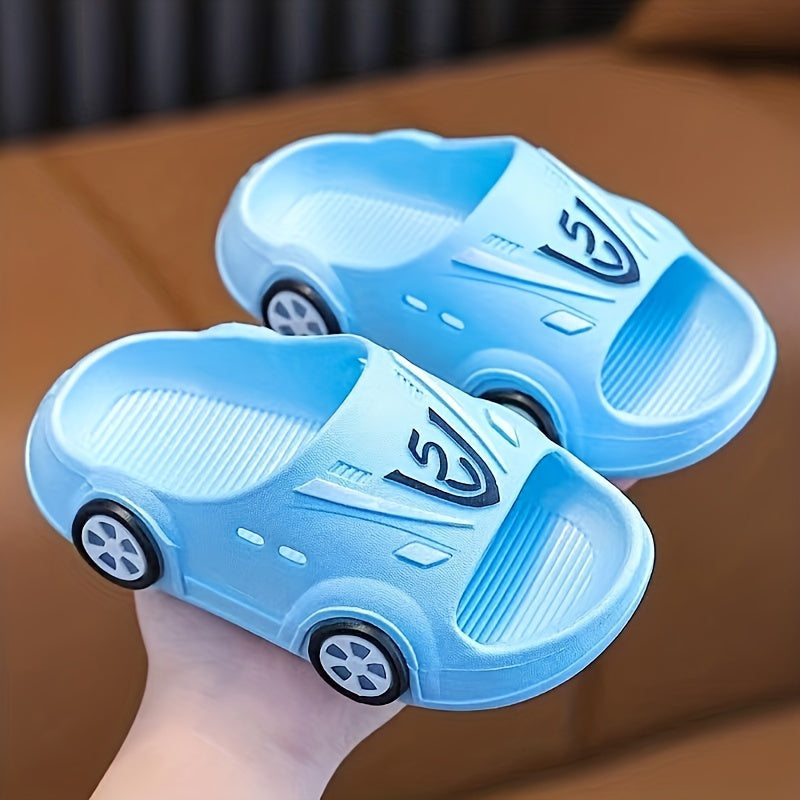 Kids Cartoon Car Slippers PVC Slip-On Indoor Outdoor Comfortable Footwear for Boys and Girls