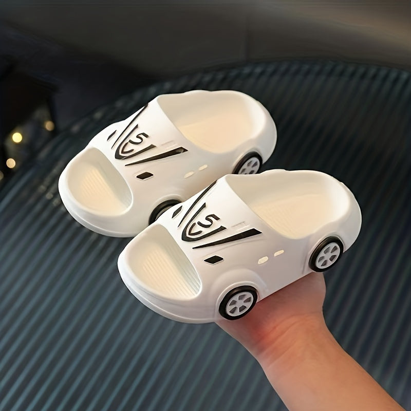 Kids Cartoon Car Slippers PVC Slip-On Indoor Outdoor Comfortable Footwear for Boys and Girls