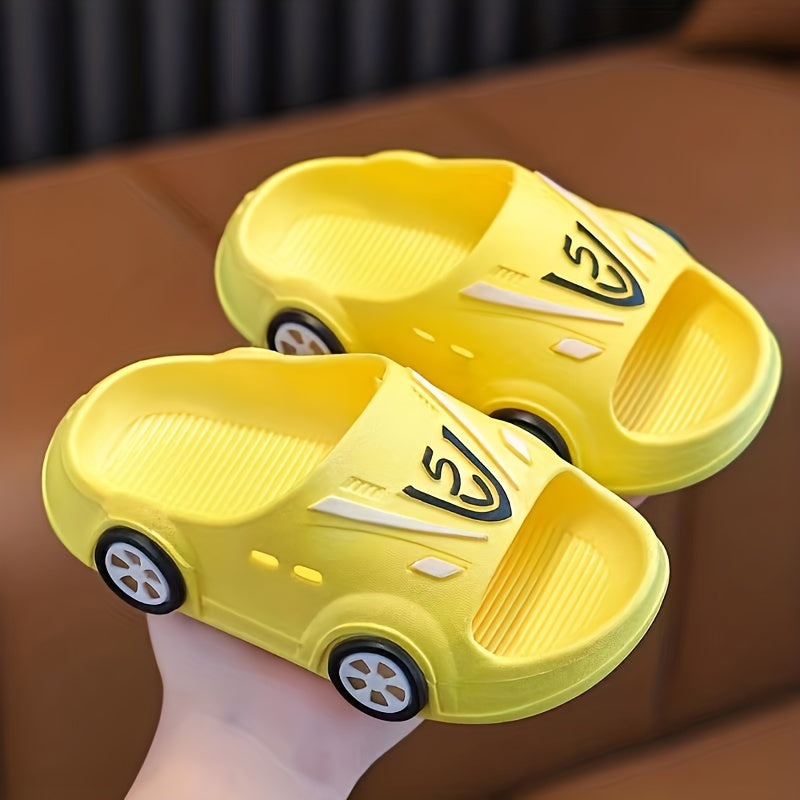 Kids Cartoon Car Slippers PVC Slip-On Indoor Outdoor Comfortable Footwear for Boys and Girls