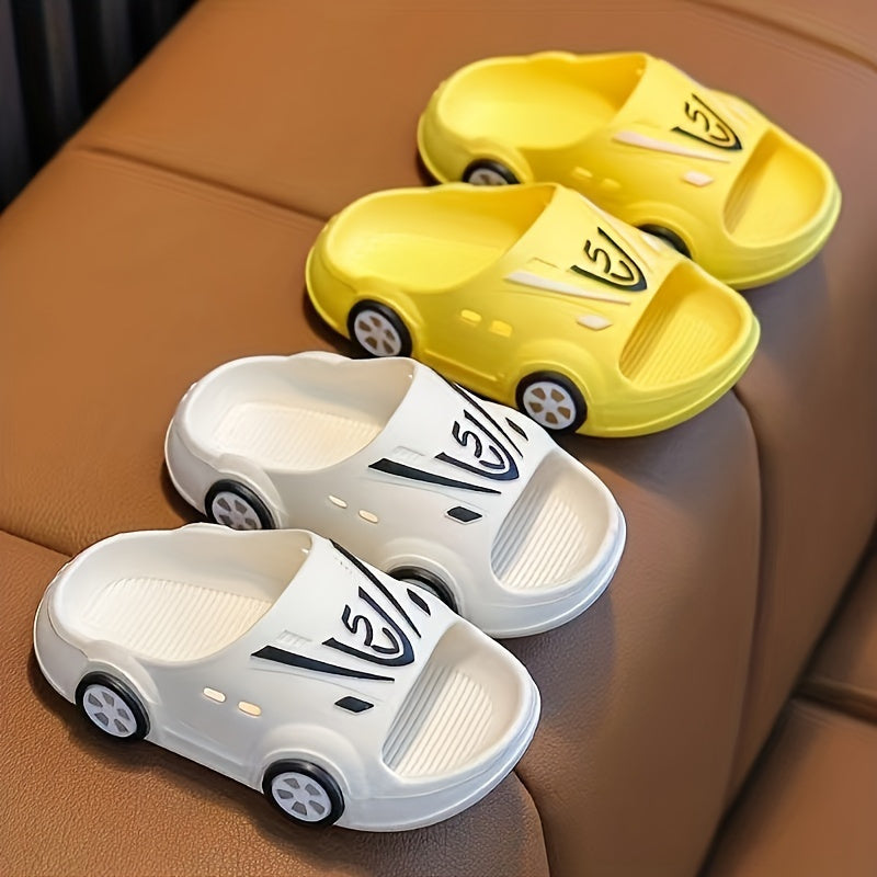 Kids Cartoon Car Slippers PVC Slip-On Indoor Outdoor Comfortable Footwear for Boys and Girls