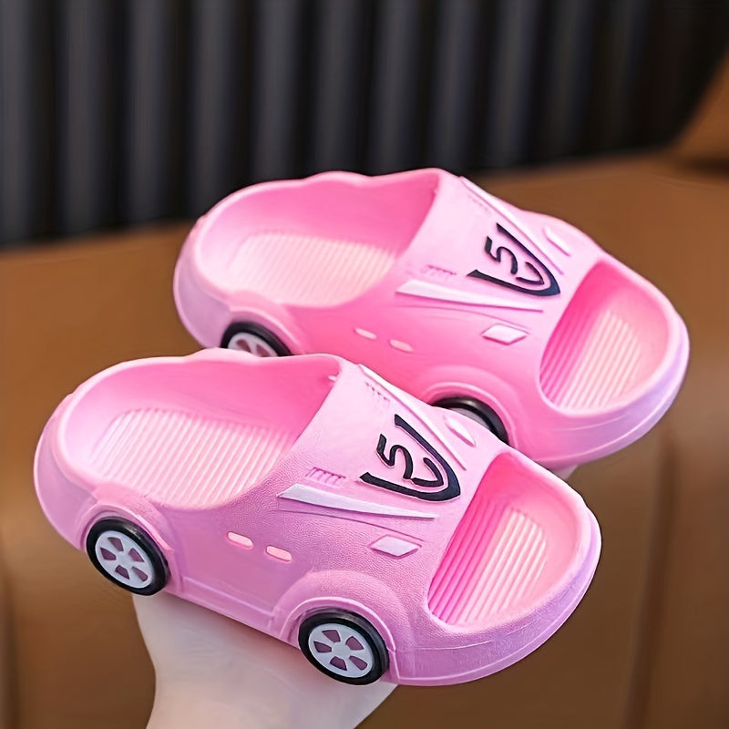 Kids Cartoon Car Slippers PVC Slip-On Indoor Outdoor Comfortable Footwear for Boys and Girls