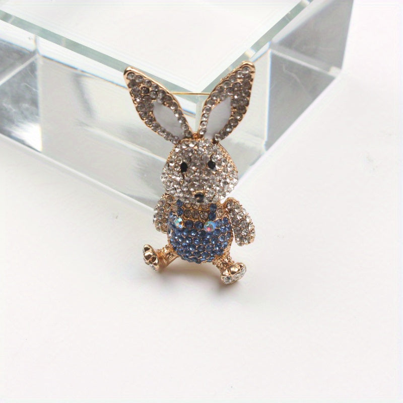 Cute Rabbit Brooch with Rhinestones Enamel Animal Pin for Holiday Gift
