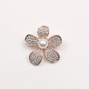 Floral Enamel Brooch with Rhinestones and Pearlescent Center for Women