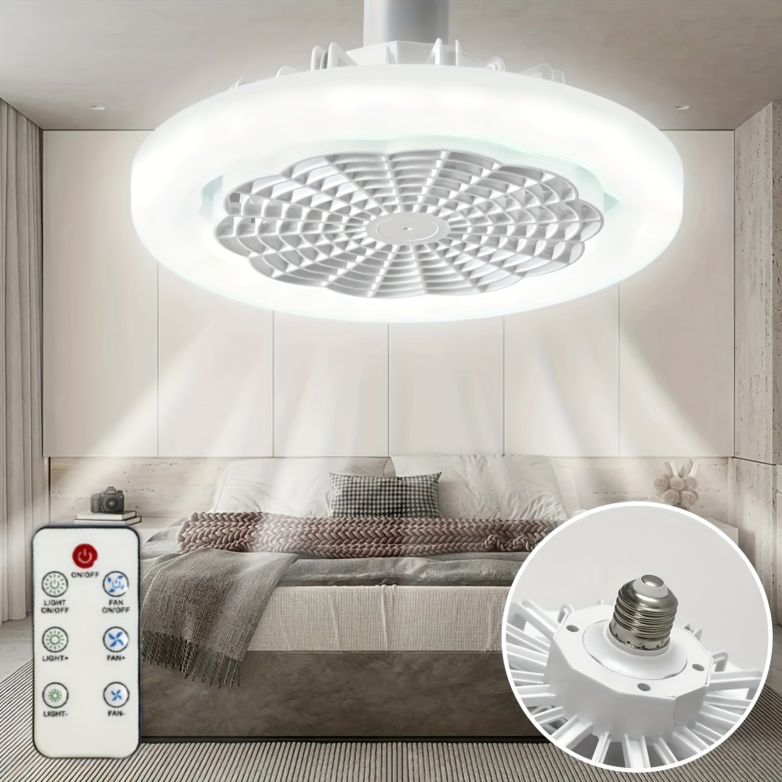 E27 LED Ceiling Fan Light with Remote 3-Speed Adjustable Non-Rechargeable Battery