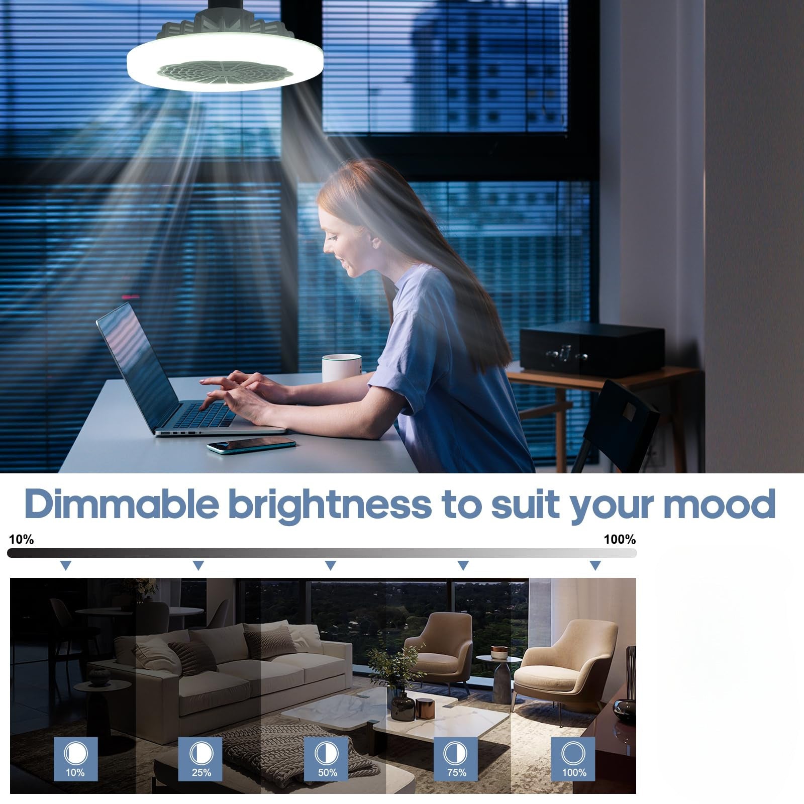 E27 LED Ceiling Fan Light with Remote 3-Speed Adjustable Non-Rechargeable Battery