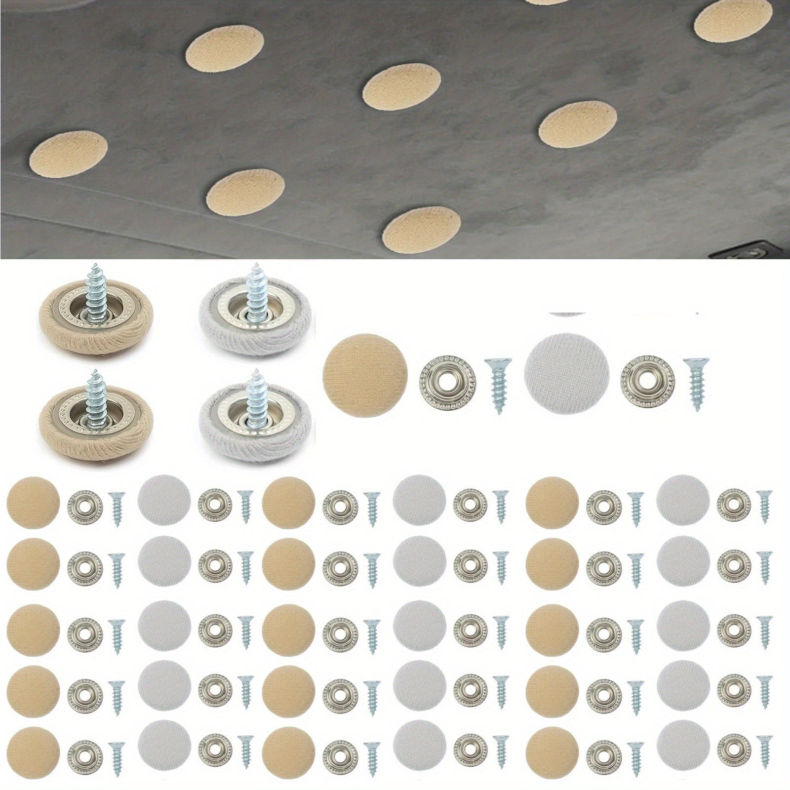 60 dona Avtomobil tomi ta'mirlash vintlari, tutqichlar, avtomobil bosh qopqog'i snap fasteners