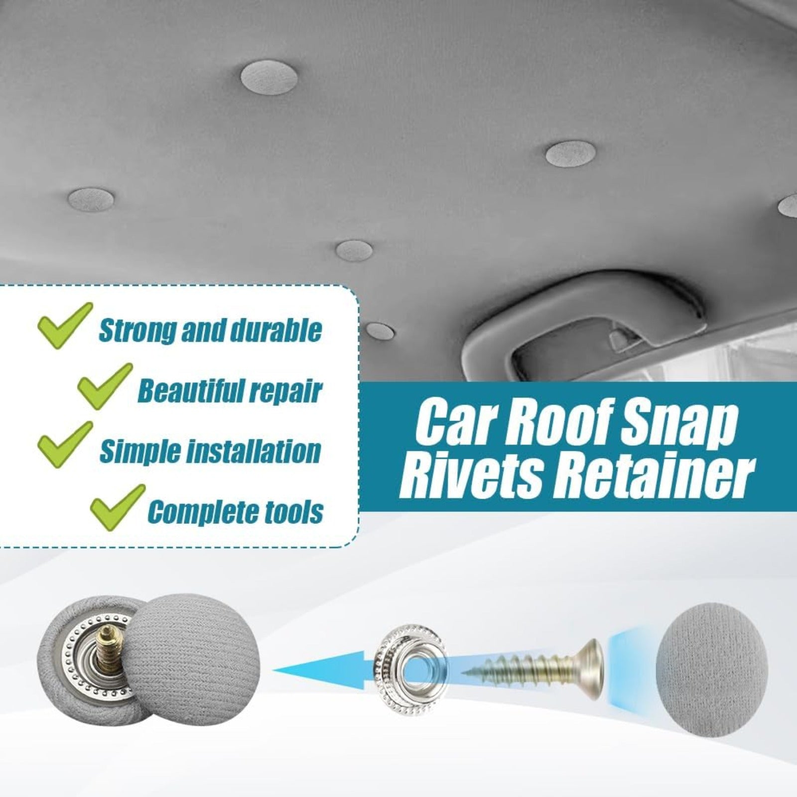 60 dona Avtomobil tomi ta'mirlash vintlari, tutqichlar, avtomobil bosh qopqog'i snap fasteners