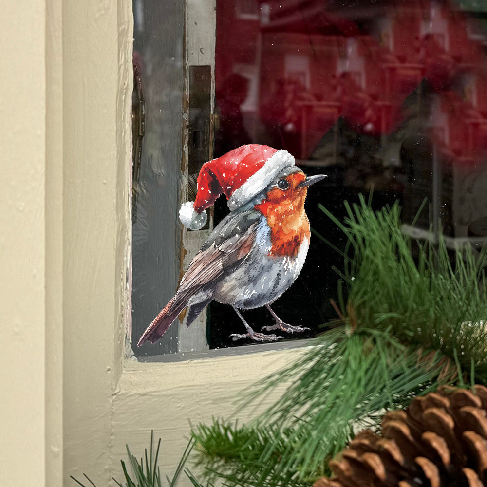 Christmas Santa Hat Bird Window Cling Easy to Install Featherless Decor