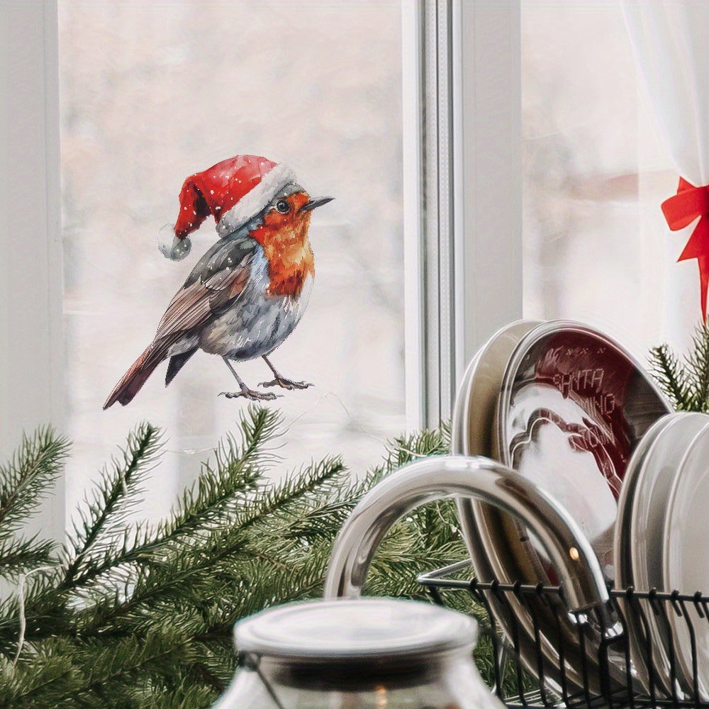 Christmas Santa Hat Bird Window Cling Easy to Install Featherless Decor