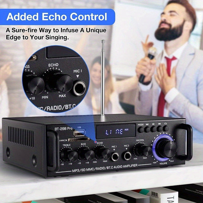 Wireless 5.0 Audio Power Amplifier for Car and Home Stereo with USB SD AUX Remote Control FM Antenna