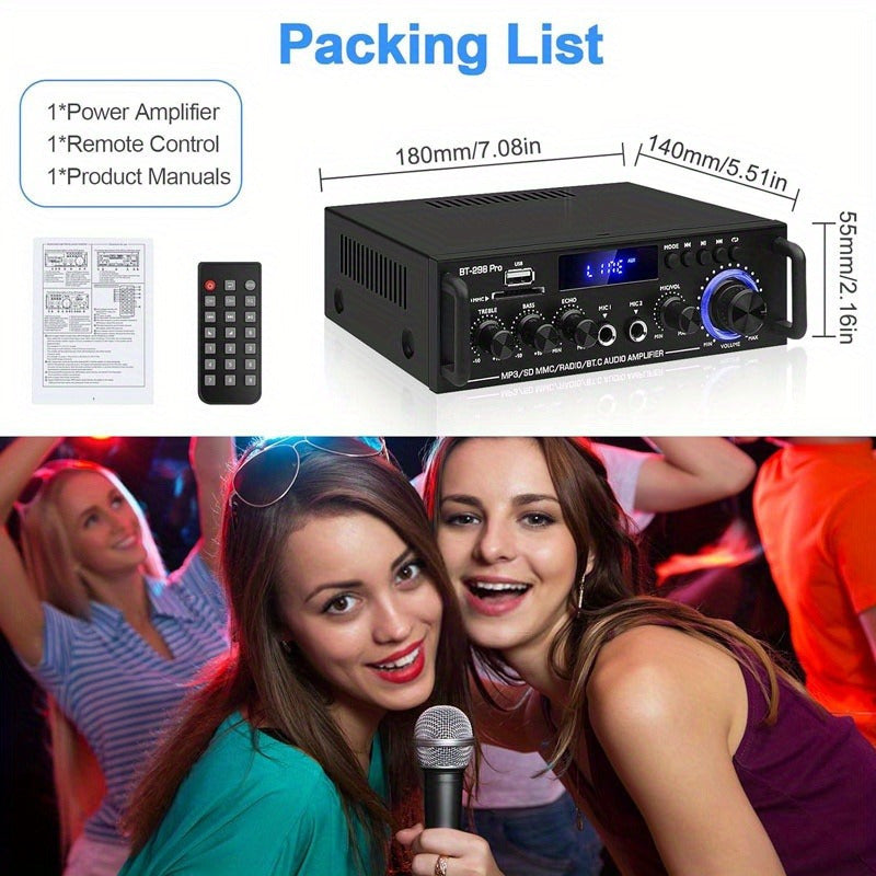 Wireless 5.0 Audio Power Amplifier for Car and Home Stereo with USB SD AUX Remote Control FM Antenna