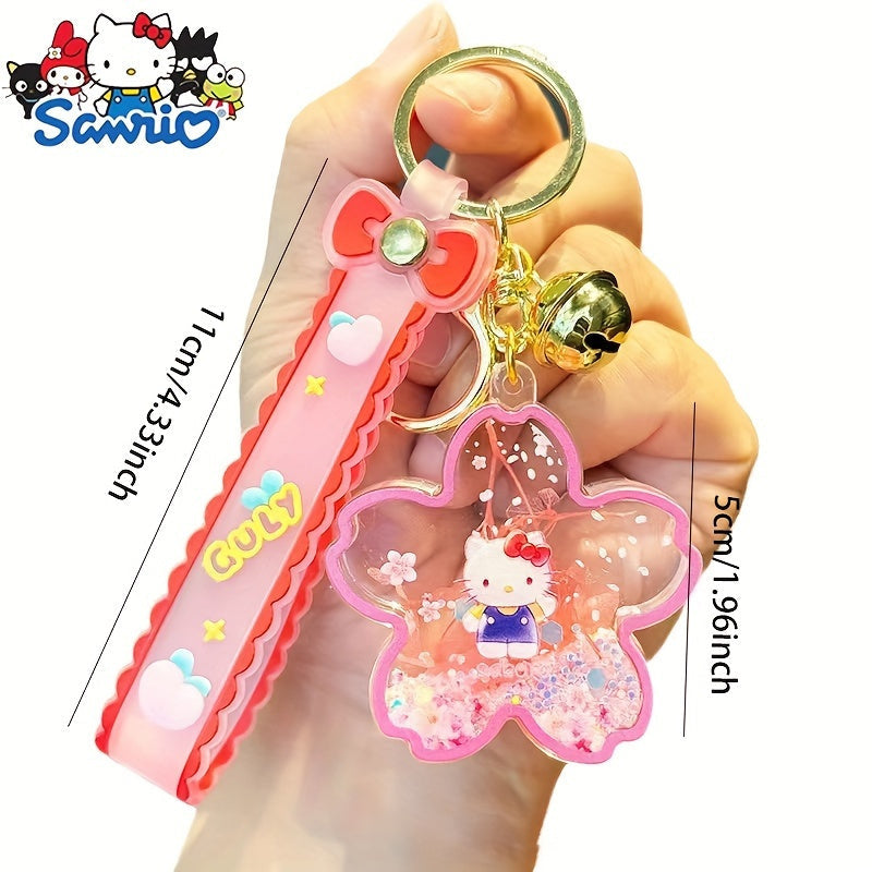 Sanrio Hello Kitty и друзья Плюшевая брелок с вишневыми цветами - Очаровательный кулон с жидким песком, Идеально подходит для автомобильных ключей, Подарки для подростков и взрослых, SANRIO [Высокий спрос]