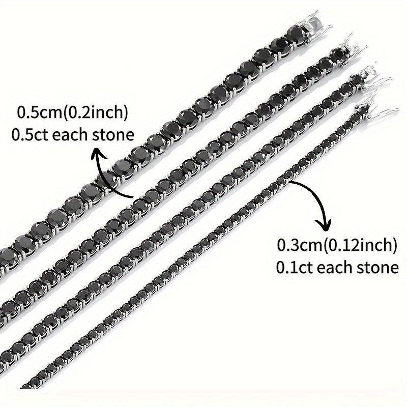 Sterling Silver Black Moissanite Tennis Bracelet 5.3 Carat 7.09 Inches for Women