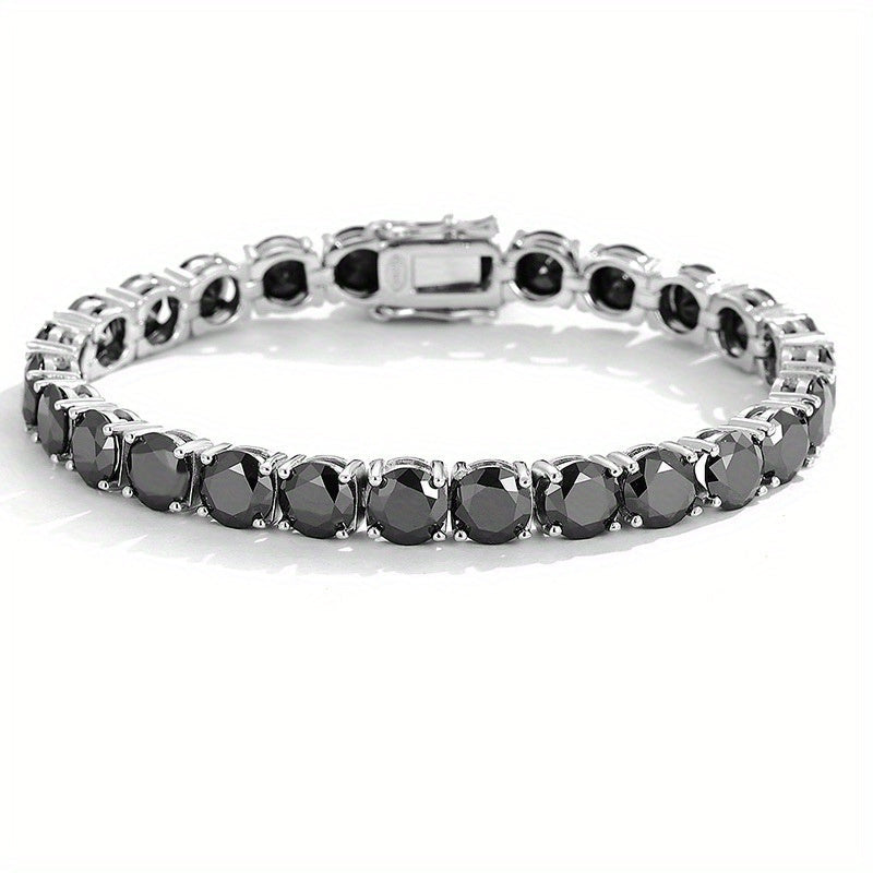 Sterling Silver Black Moissanite Tennis Bracelet 5.3 Carat 7.09 Inches for Women