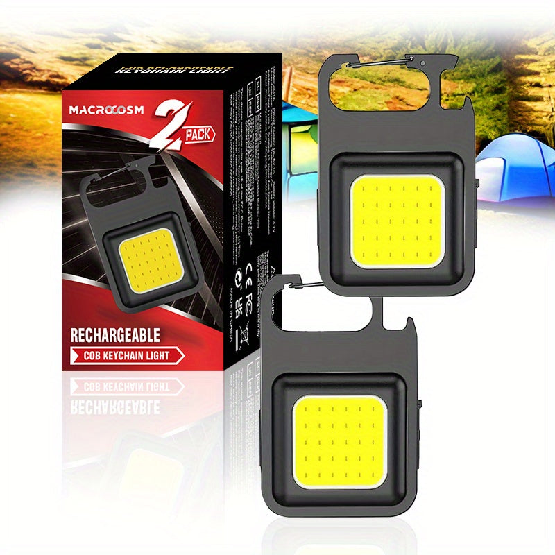 USB Rechargeable COB Keychain Lights Set for Camping Fishing Walking Running Black
