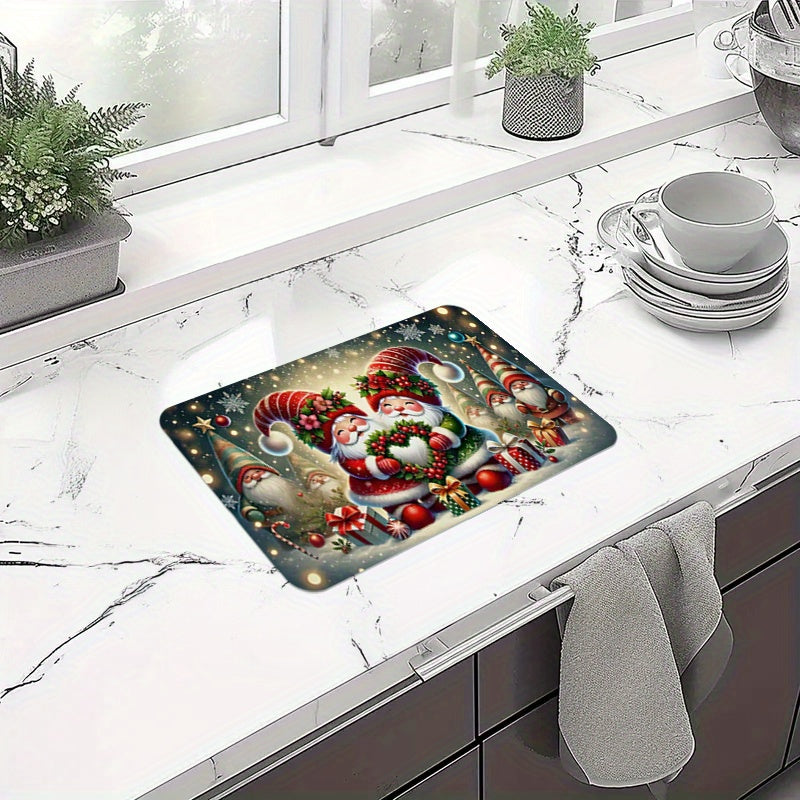 Colorful Polyester Christmas Santa Kitchen Mat Anti-Slip Water Absorbent for Dishwashing and Coffee Bar