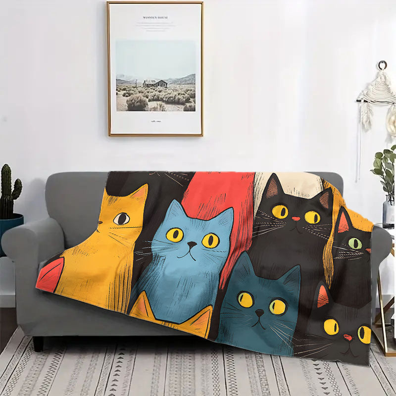 Cat Print Flannel Blanket Soft Warm Cozy for Couch Travel Camping Gift