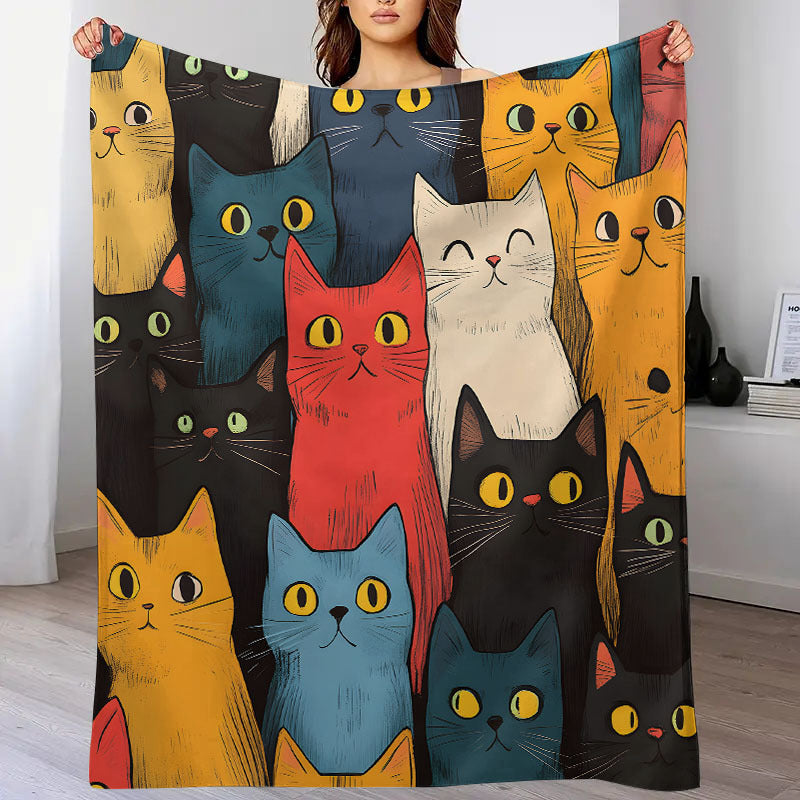Cat Print Flannel Blanket Soft Warm Cozy for Couch Travel Camping Gift