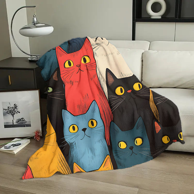 Cat Print Flannel Blanket Soft Warm Cozy for Couch Travel Camping Gift