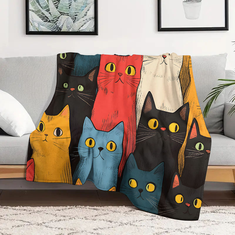 Cat Print Flannel Blanket Soft Warm Cozy for Couch Travel Camping Gift