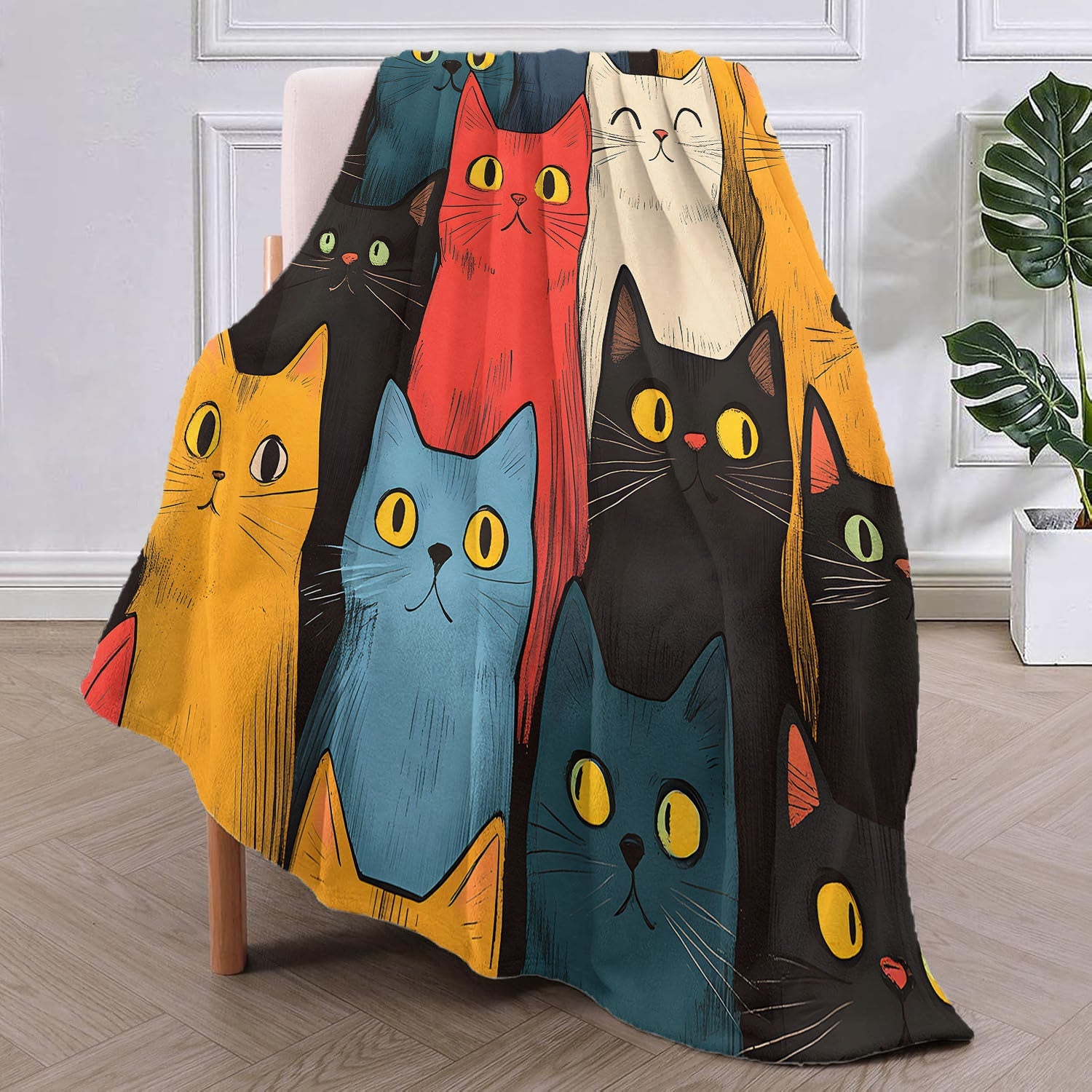 Cat Print Flannel Blanket Soft Warm Cozy for Couch Travel Camping Gift