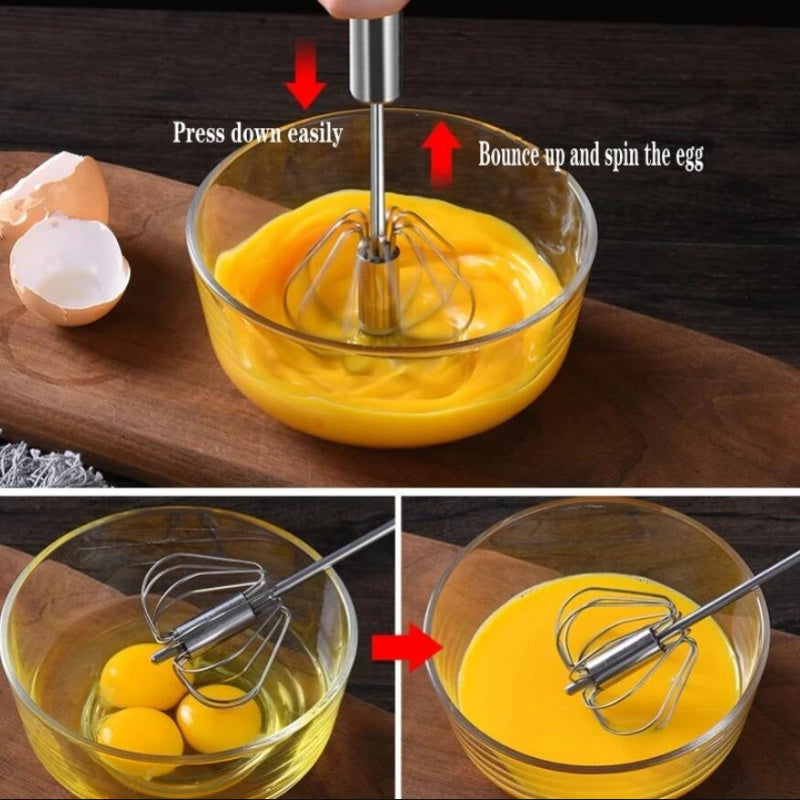 Stainless Steel Manual Egg Beater Kitchen Whisk Non-Electric Mixing Tool