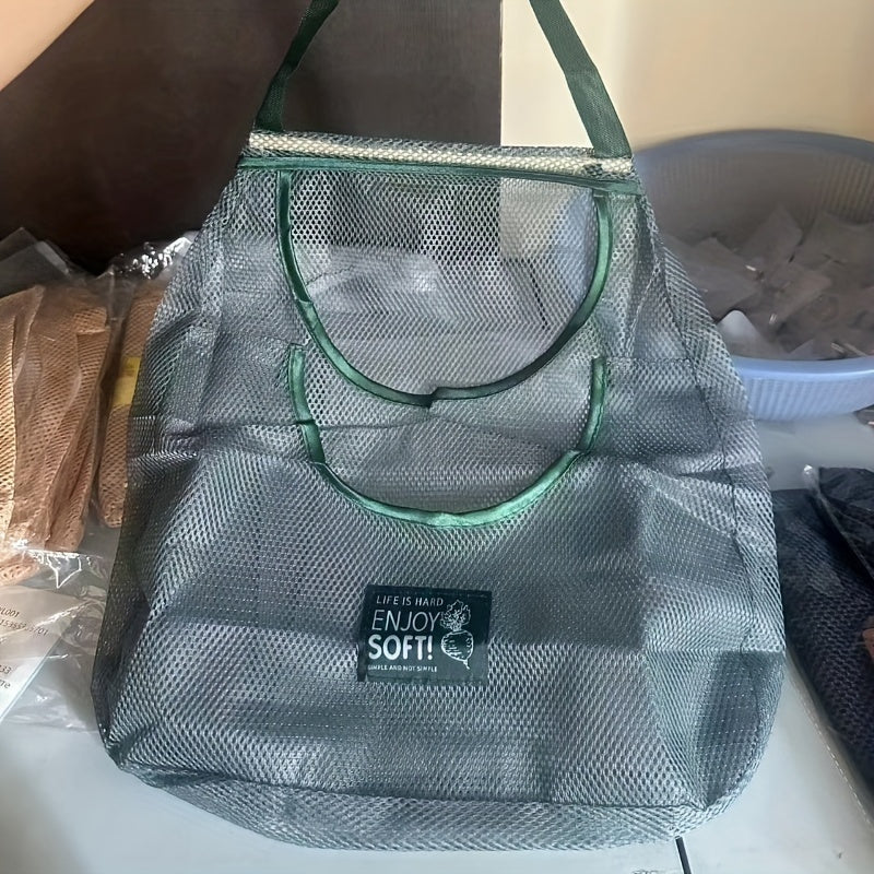 Durable Polyester Mesh Produce Storage Bag Hanging Kitchen Organizer for Garlic Potatoes Onions