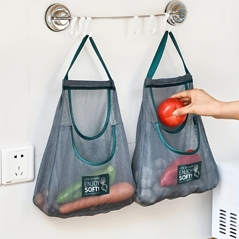 Durable Polyester Mesh Produce Storage Bag Hanging Kitchen Organizer for Garlic Potatoes Onions