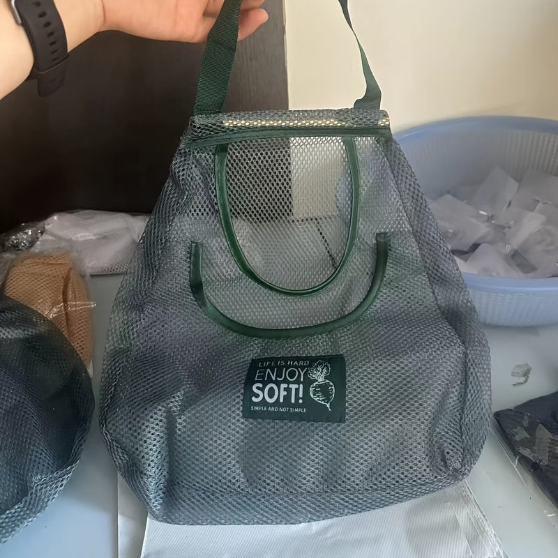 Durable Polyester Mesh Produce Storage Bag Hanging Kitchen Organizer for Garlic Potatoes Onions