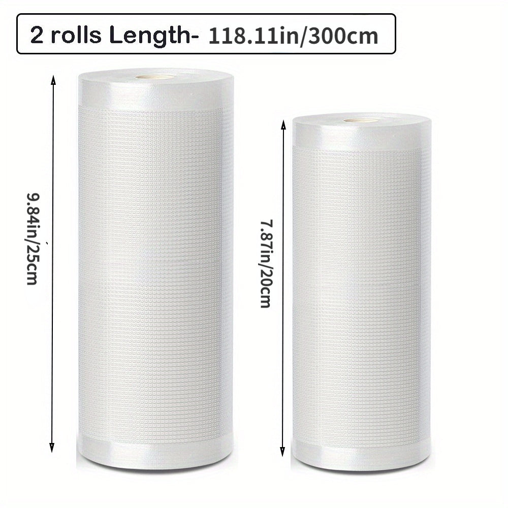 Oziq-ovqat uchun vakuum yopishqoq paketlar 2 ta rulon, moslashtiriladigan uzunlik, BPAsiz, teksturali yuzasi, oziq-ovqatni saqlash uchun