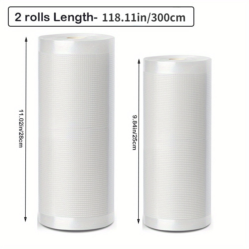 Oziq-ovqat uchun vakuum yopishqoq paketlar 2 ta rulon, moslashtiriladigan uzunlik, BPAsiz, teksturali yuzasi, oziq-ovqatni saqlash uchun