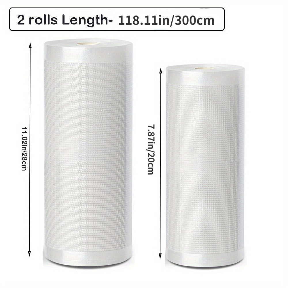 Oziq-ovqat uchun vakuum yopishqoq paketlar 2 ta rulon, moslashtiriladigan uzunlik, BPAsiz, teksturali yuzasi, oziq-ovqatni saqlash uchun