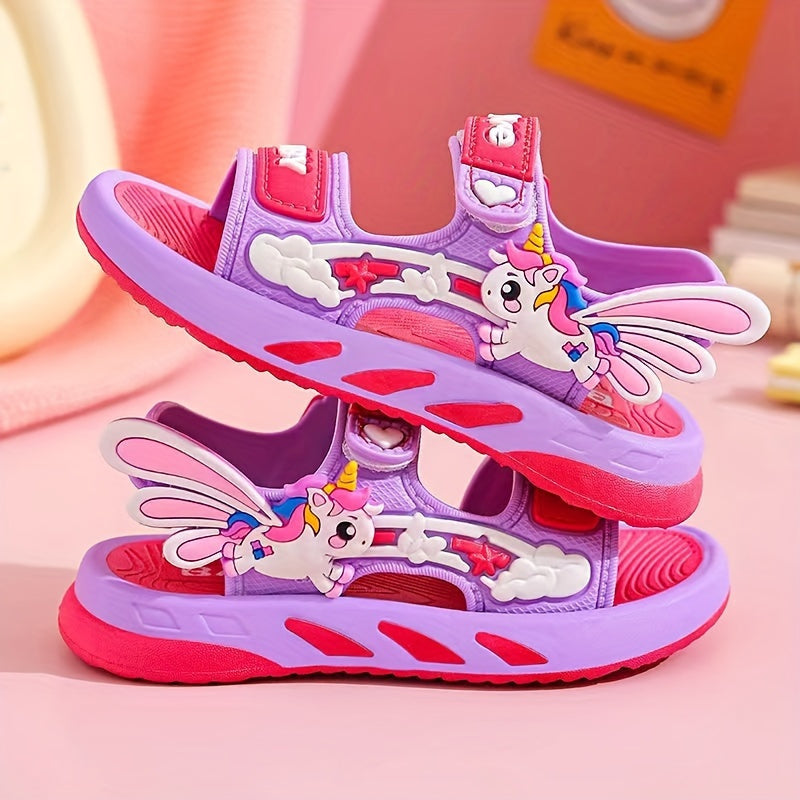 Girls' Unicorn Sandals for Ages 14 and Under Lightweight Breathable PVC Adjustable Closure