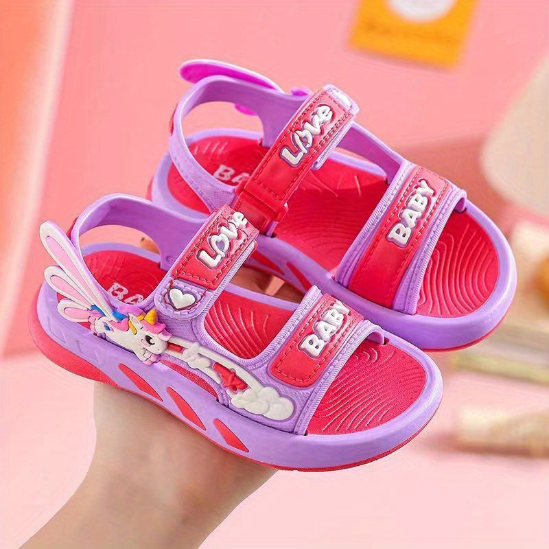 Girls' Unicorn Sandals for Ages 14 and Under Lightweight Breathable PVC Adjustable Closure