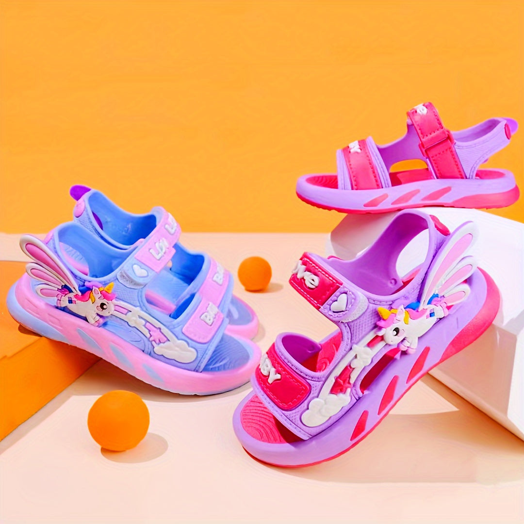Girls' Unicorn Sandals for Ages 14 and Under Lightweight Breathable PVC Adjustable Closure