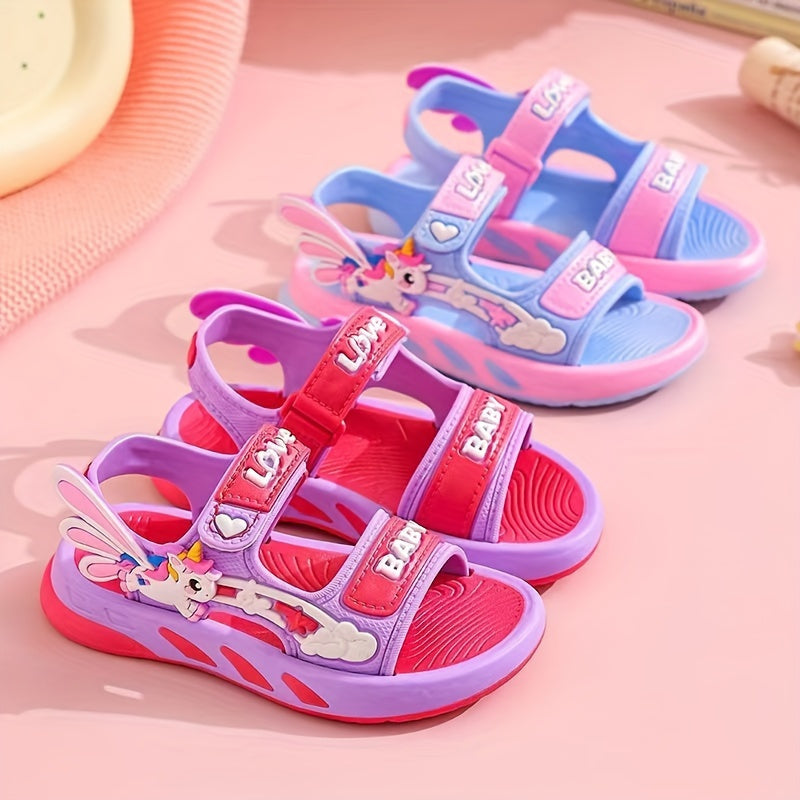 Girls' Unicorn Sandals for Ages 14 and Under Lightweight Breathable PVC Adjustable Closure